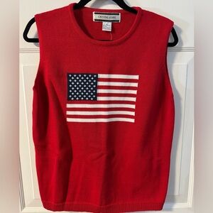 Crystal-Kobe Red Knit Sleeveless Sweater TopAmerican Flag XL Preppy Americana
